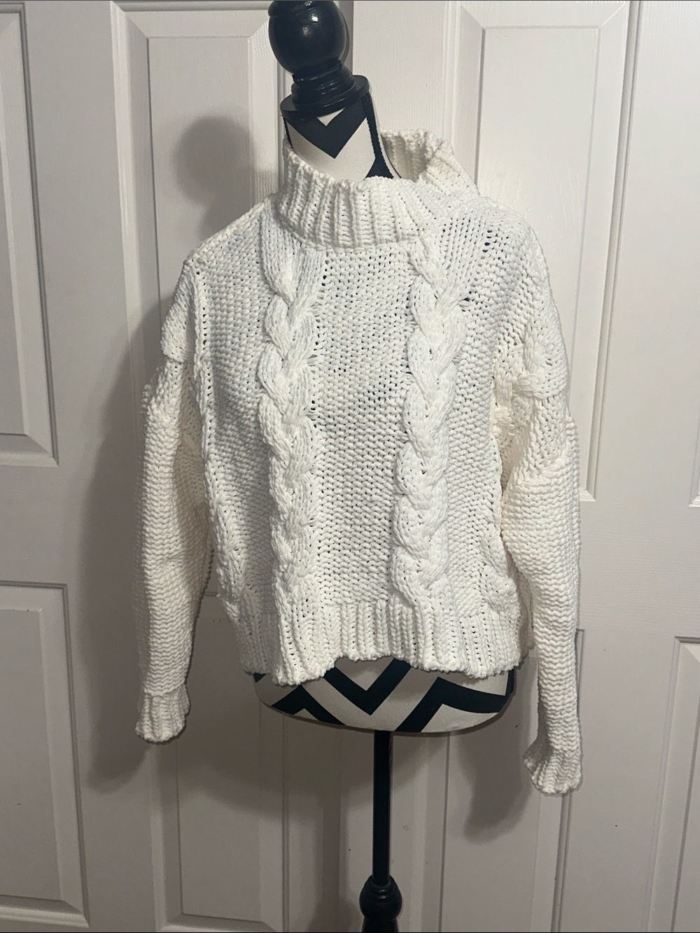 Altar'd State Cream Chunky Cable Knit Turtleneck Sweater